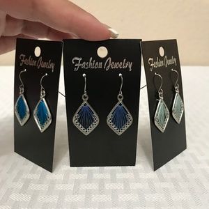 Fashion Jewelry/ Asst Blue Fan Shaped Earrings